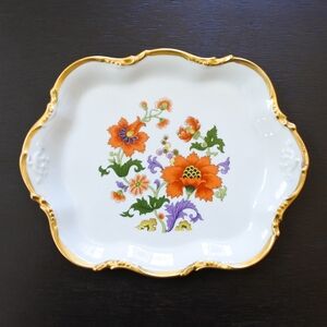 Vintage Limoges France Orange Purple Floral Porcelain Plate Dish